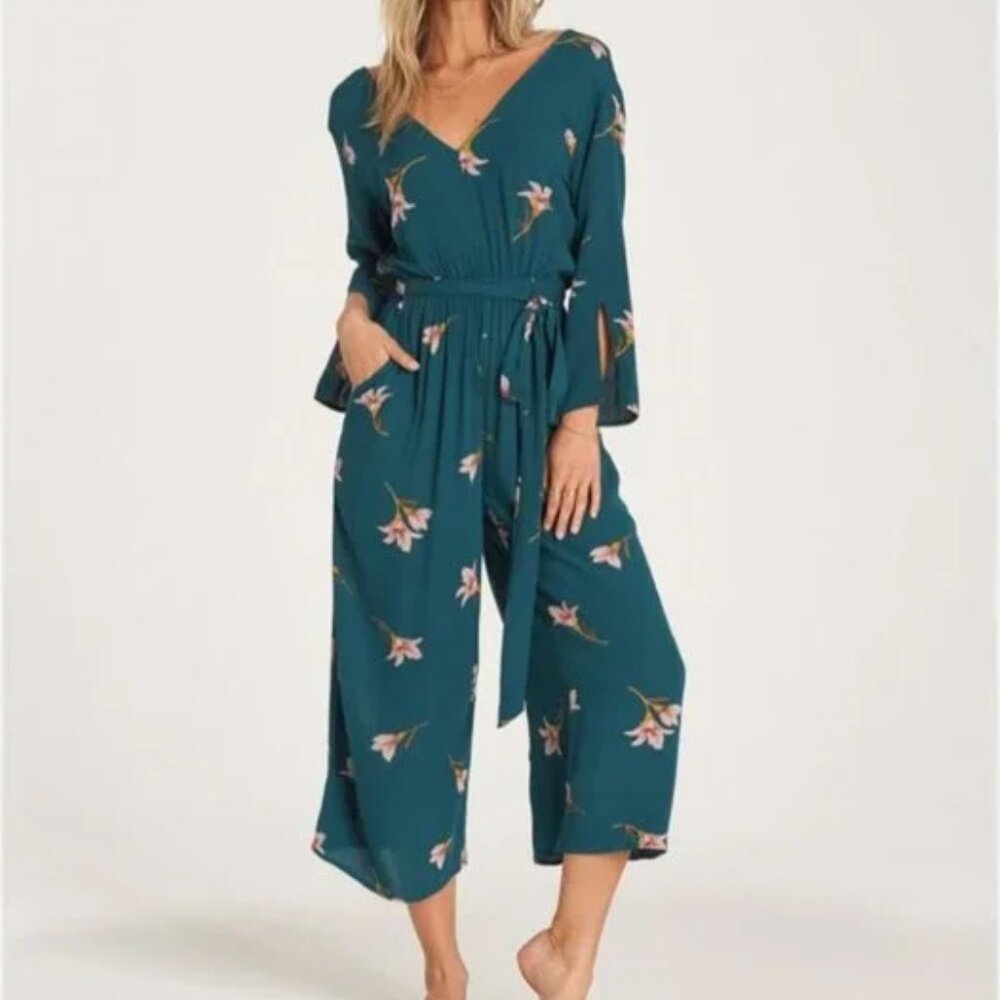 Billabong Twist Back Floral Green Romper
